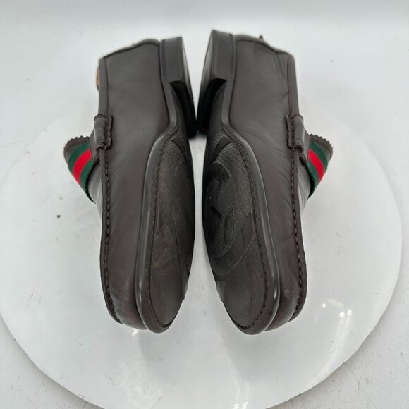xGucci Men Sz UK 7 US 7.5  Black Leather Green Red Slip On Loafer Dress Shoes - Picture 7 of 13
